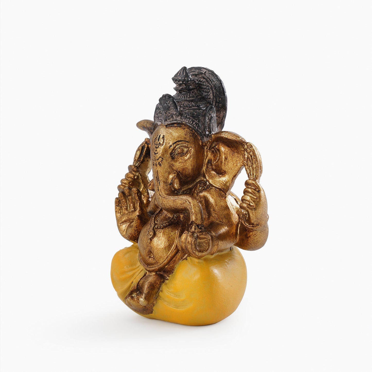 Yellow Antique Gold Polyresin Sitting Ganesha - Small