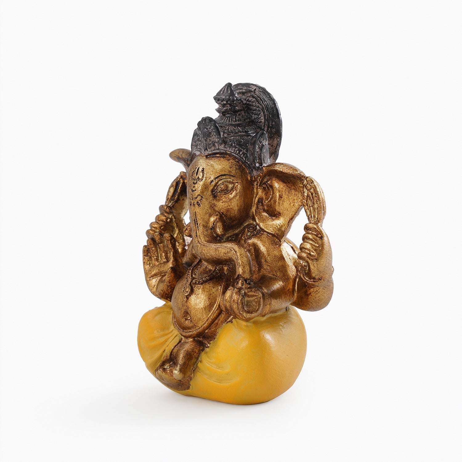 Yellow Antique Gold Polyresin Sitting Ganesha - Small