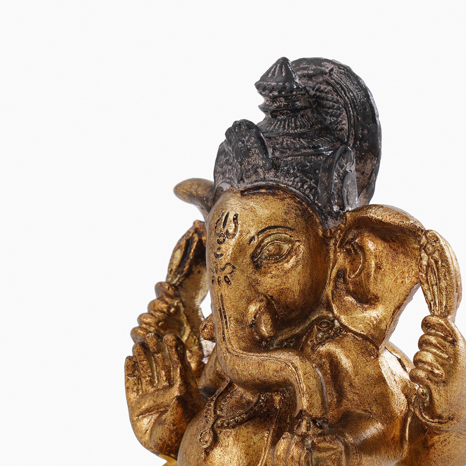 Yellow Antique Gold Polyresin Sitting Ganesha - Small