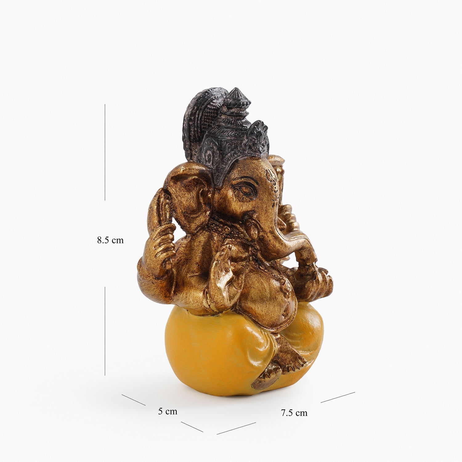 Yellow Antique Gold Polyresin Sitting Ganesha - Small