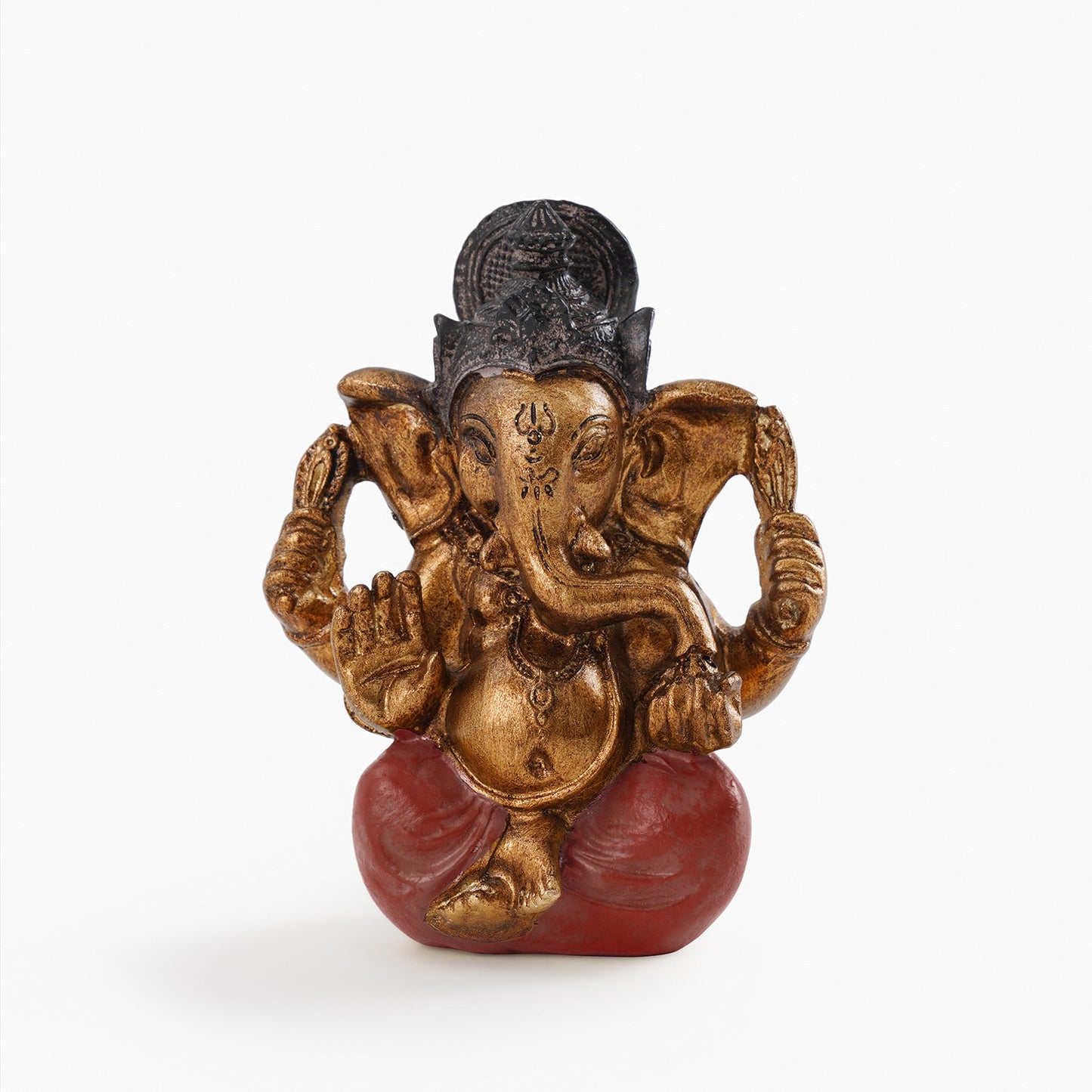 Dark Red Antique Gold Polyresin Sitting Ganesha - Small