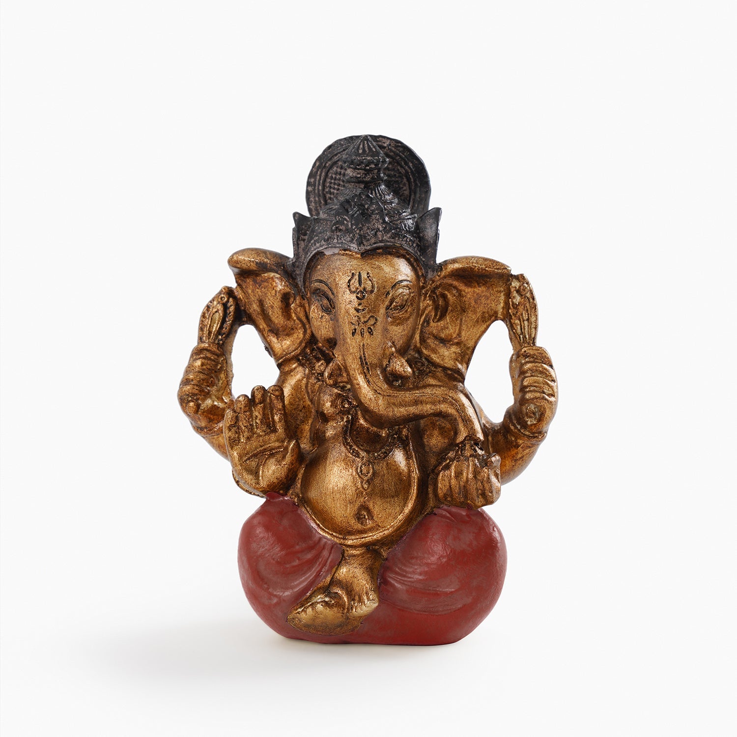 Dark Red Antique Gold Polyresin Sitting Ganesha - Small