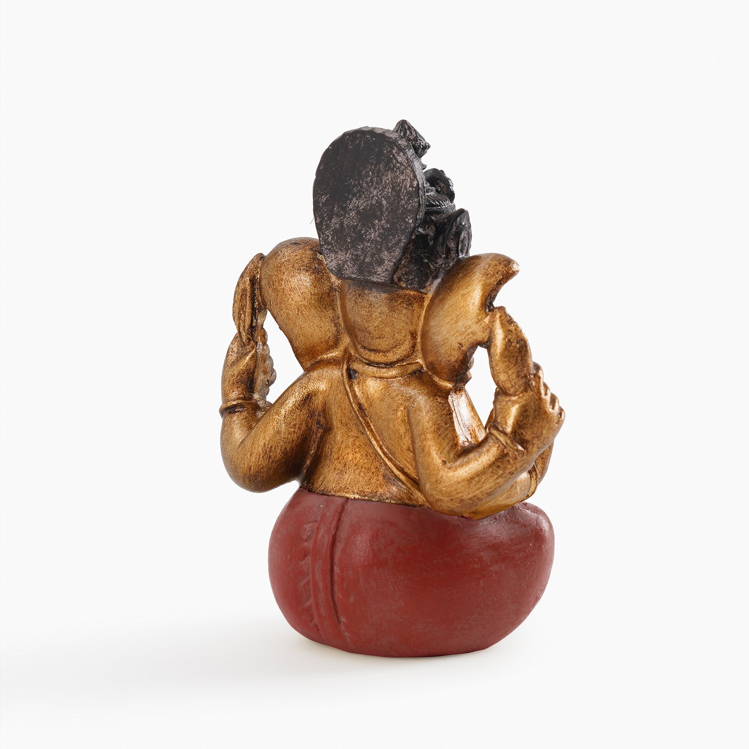Dark Red Antique Gold Polyresin Sitting Ganesha - Small