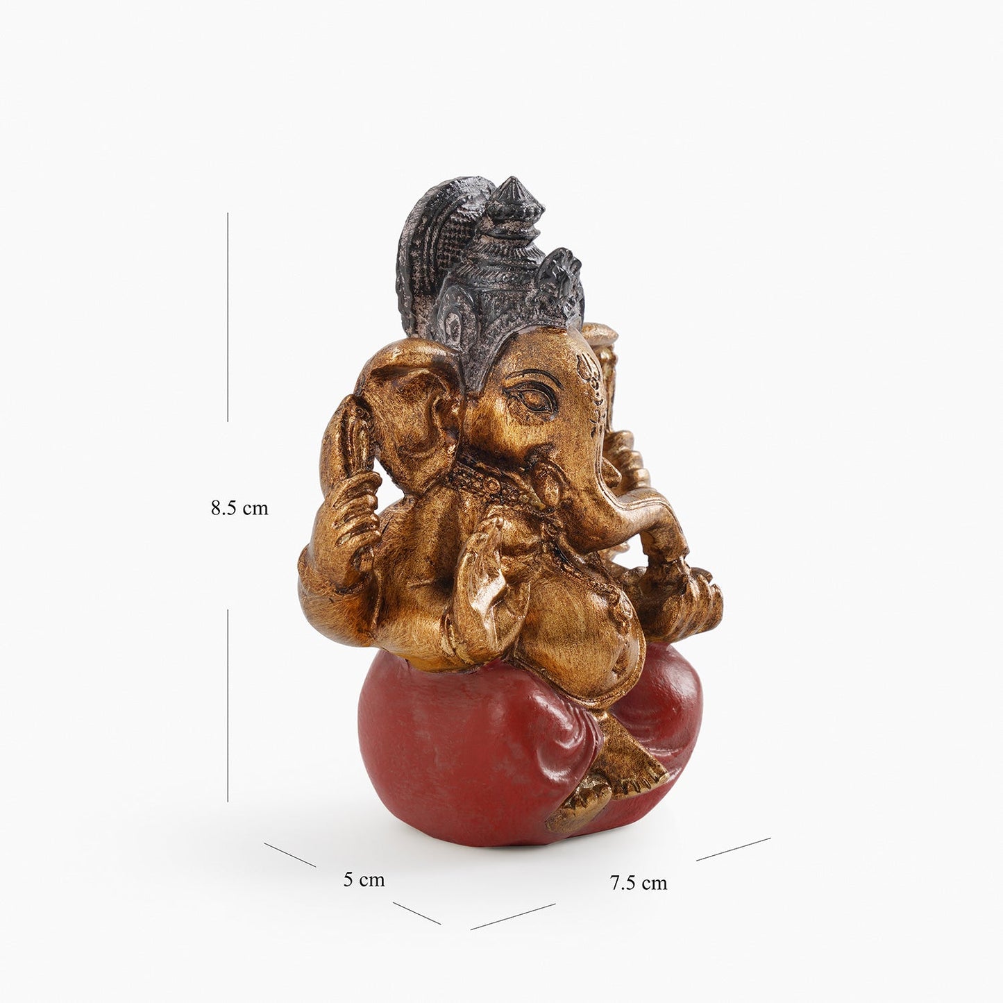 Dark Red Antique Gold Polyresin Sitting Ganesha - Small