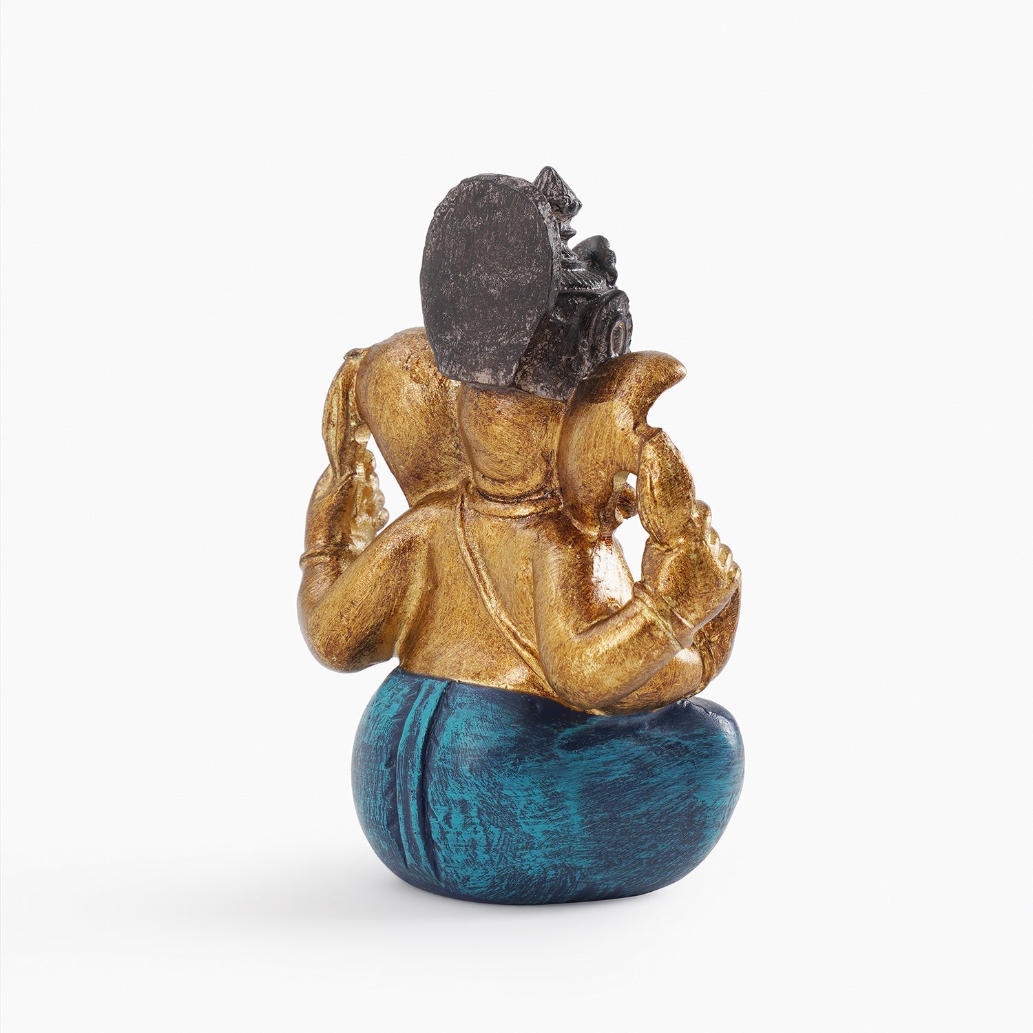 Dark Blue Antique Gold Polyresin Sitting Ganesha - Small