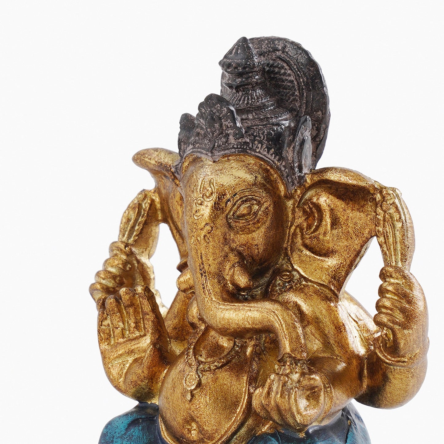 Dark Blue Antique Gold Polyresin Sitting Ganesha - Small