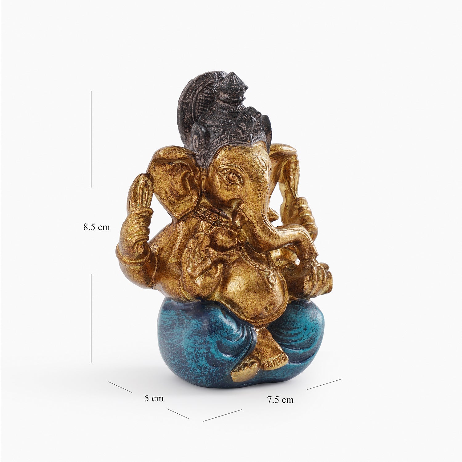 Dark Blue Antique Gold Polyresin Sitting Ganesha - Small