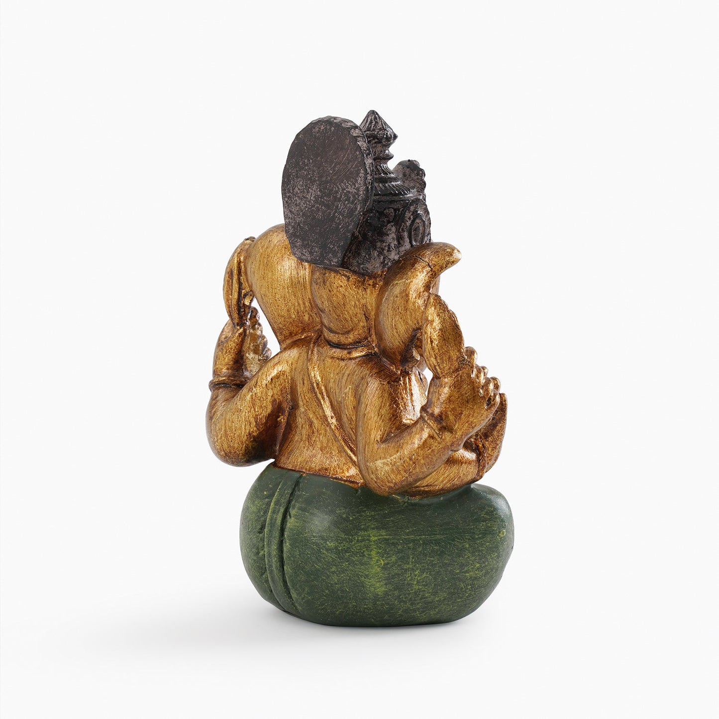 Dark Green Antique Gold Polyresin Sitting Ganesha - Small