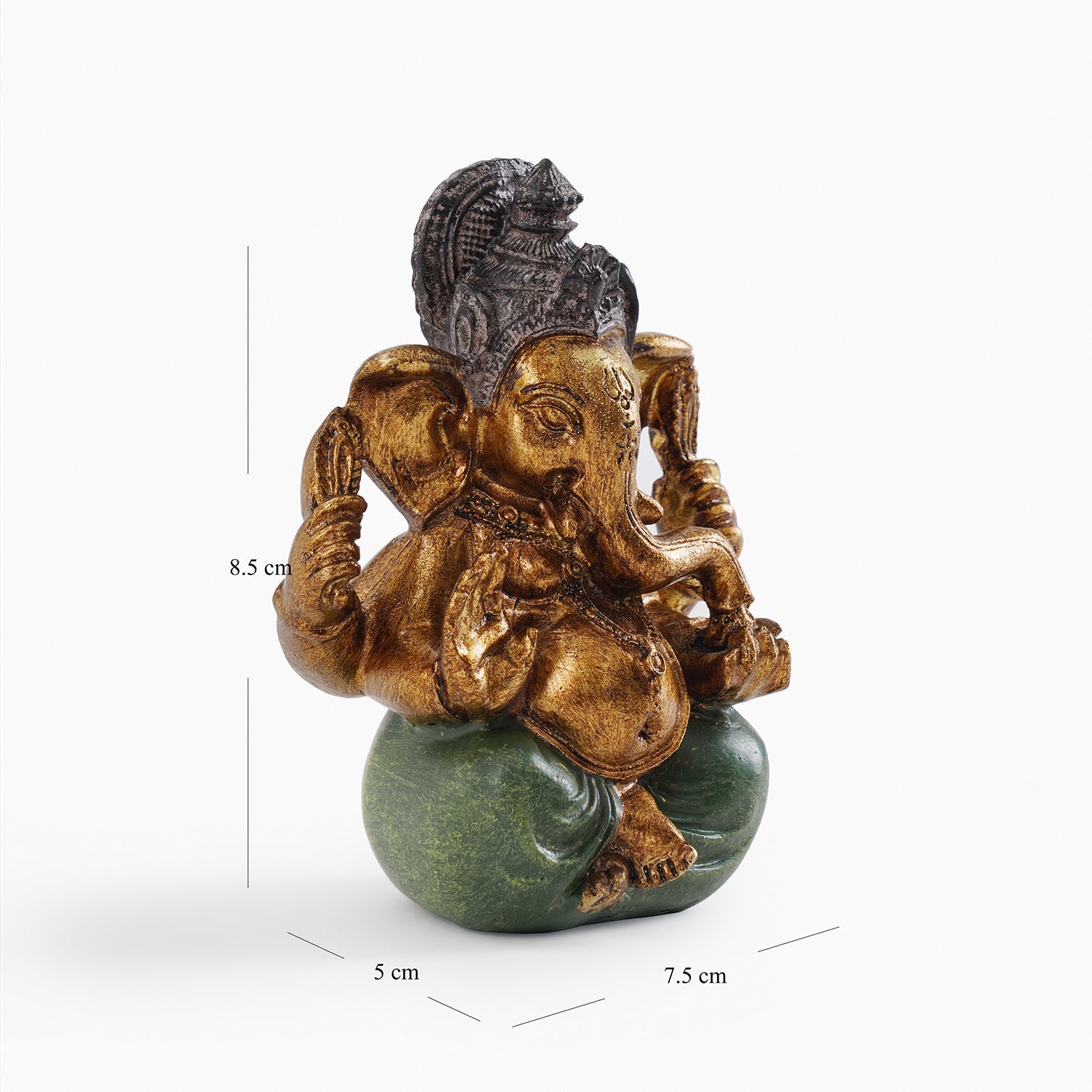 Dark Green Antique Gold Polyresin Sitting Ganesha - Small
