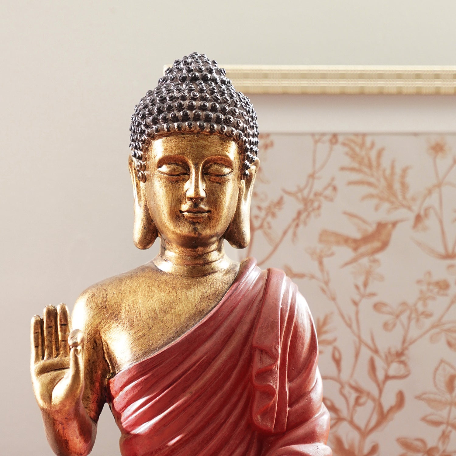Dark Red Antique Gold Polyresin Sitting Buddha - Large
