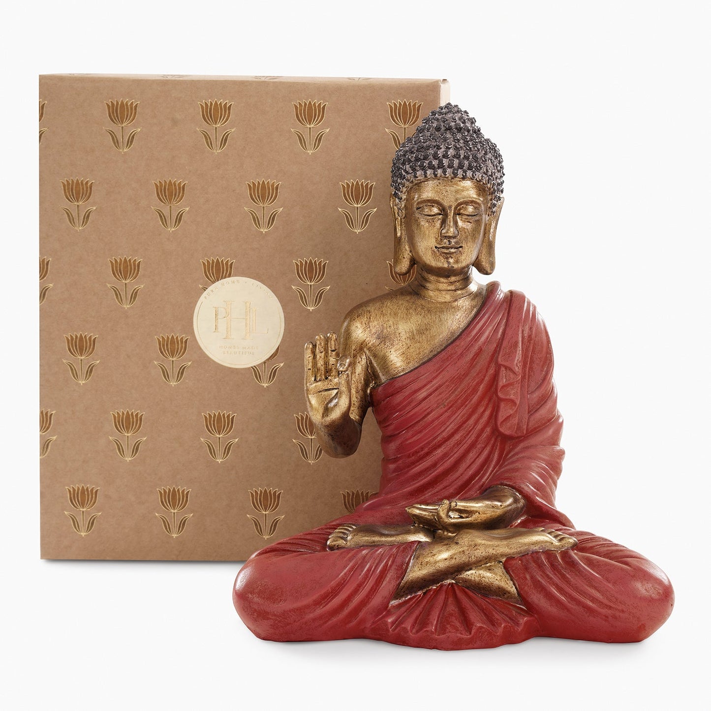 Dark Red Antique Gold Polyresin Sitting Buddha - Large