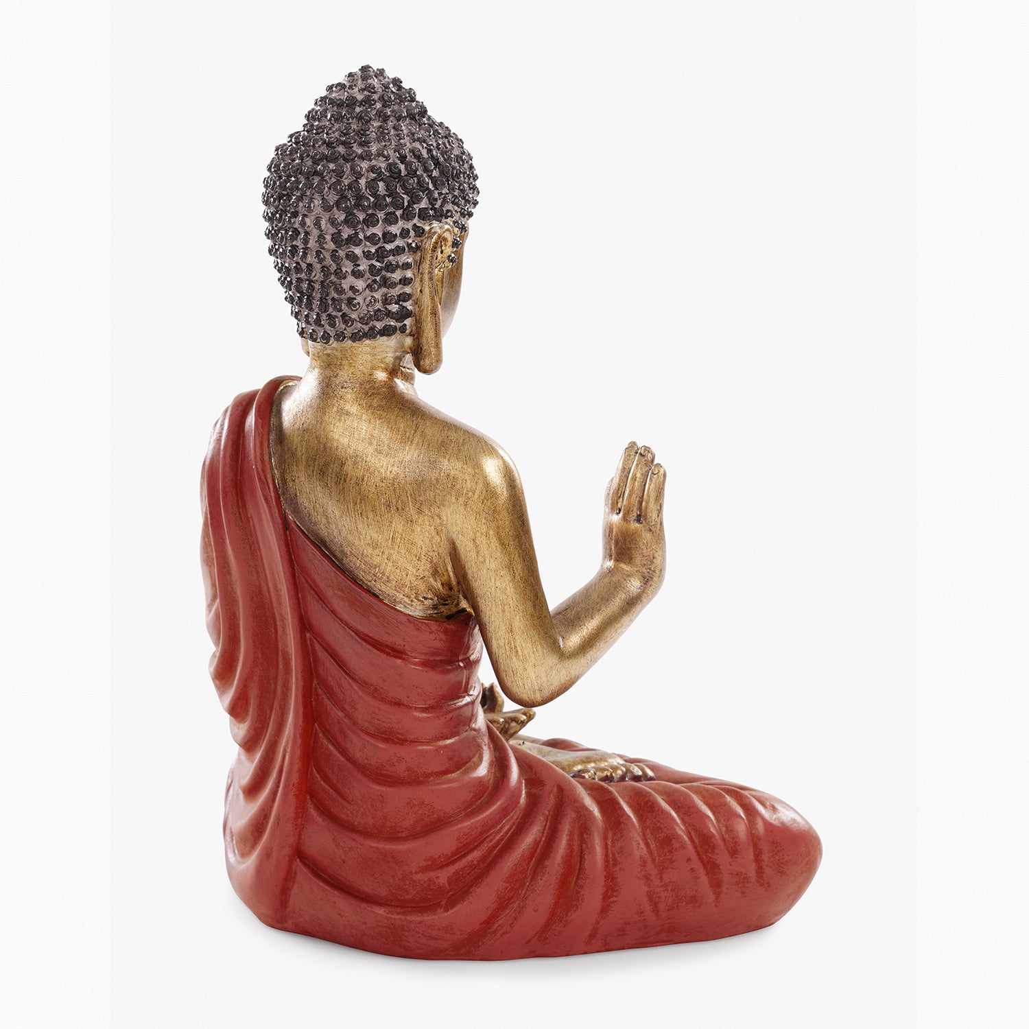Dark Red Antique Gold Polyresin Sitting Buddha - Large
