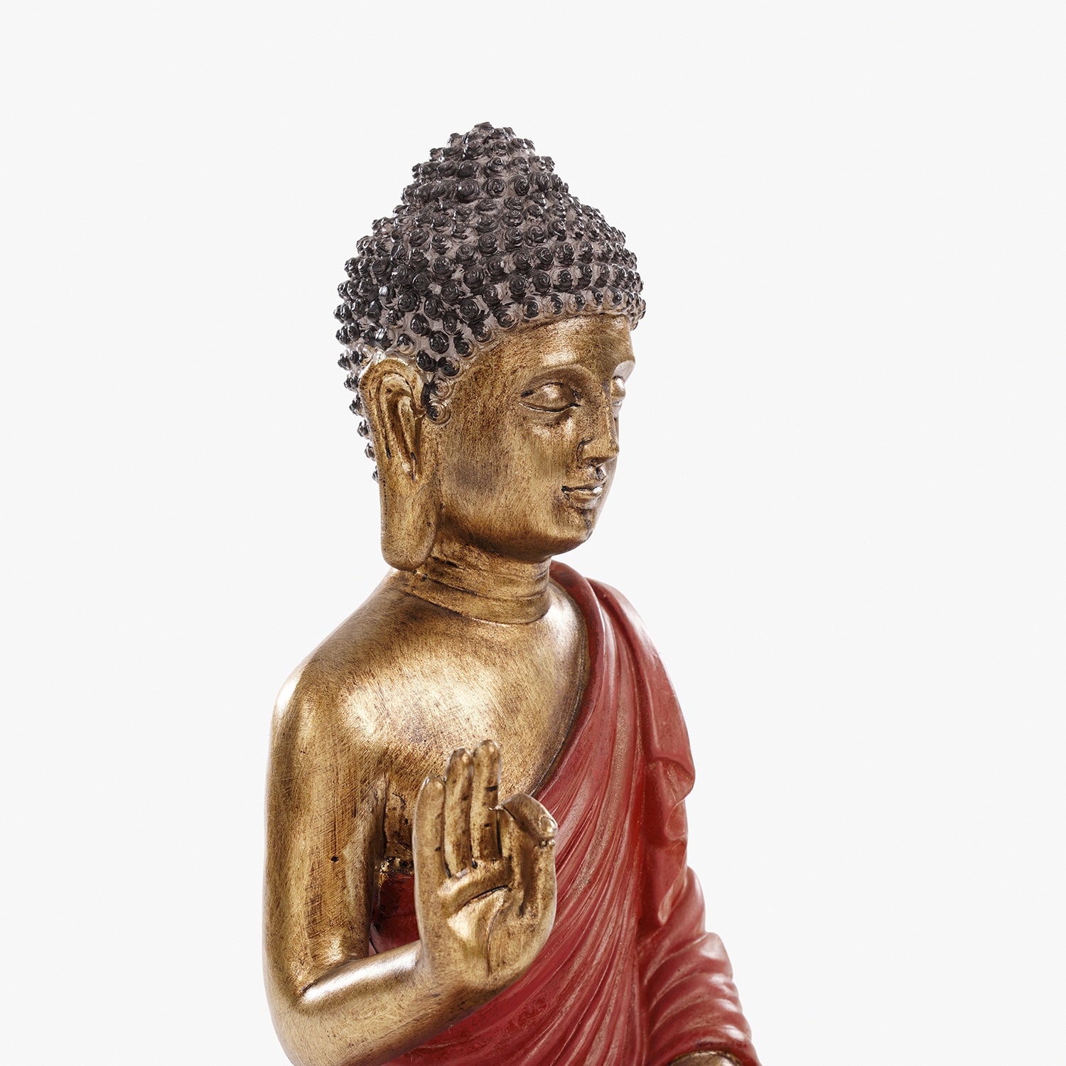 Dark Red Antique Gold Polyresin Sitting Buddha - Large