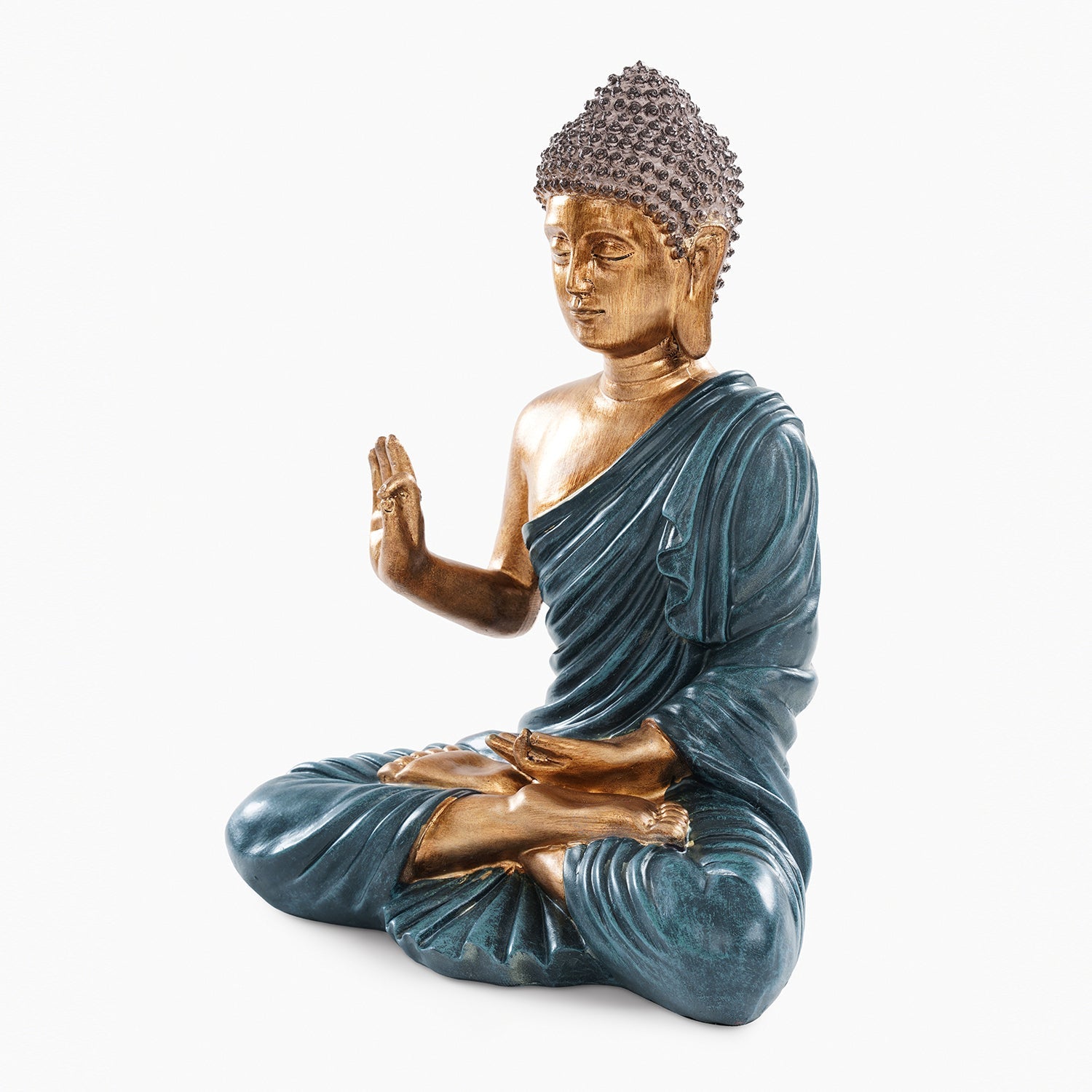 Dark Blue Antique Gold Polyresin Sitting Buddha - Large