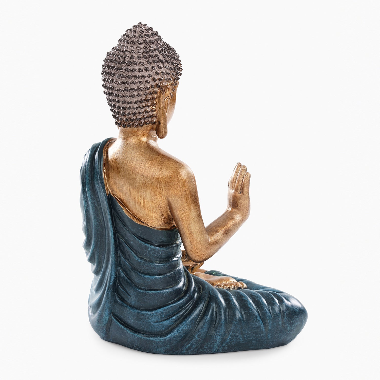Dark Blue Antique Gold Polyresin Sitting Buddha - Large