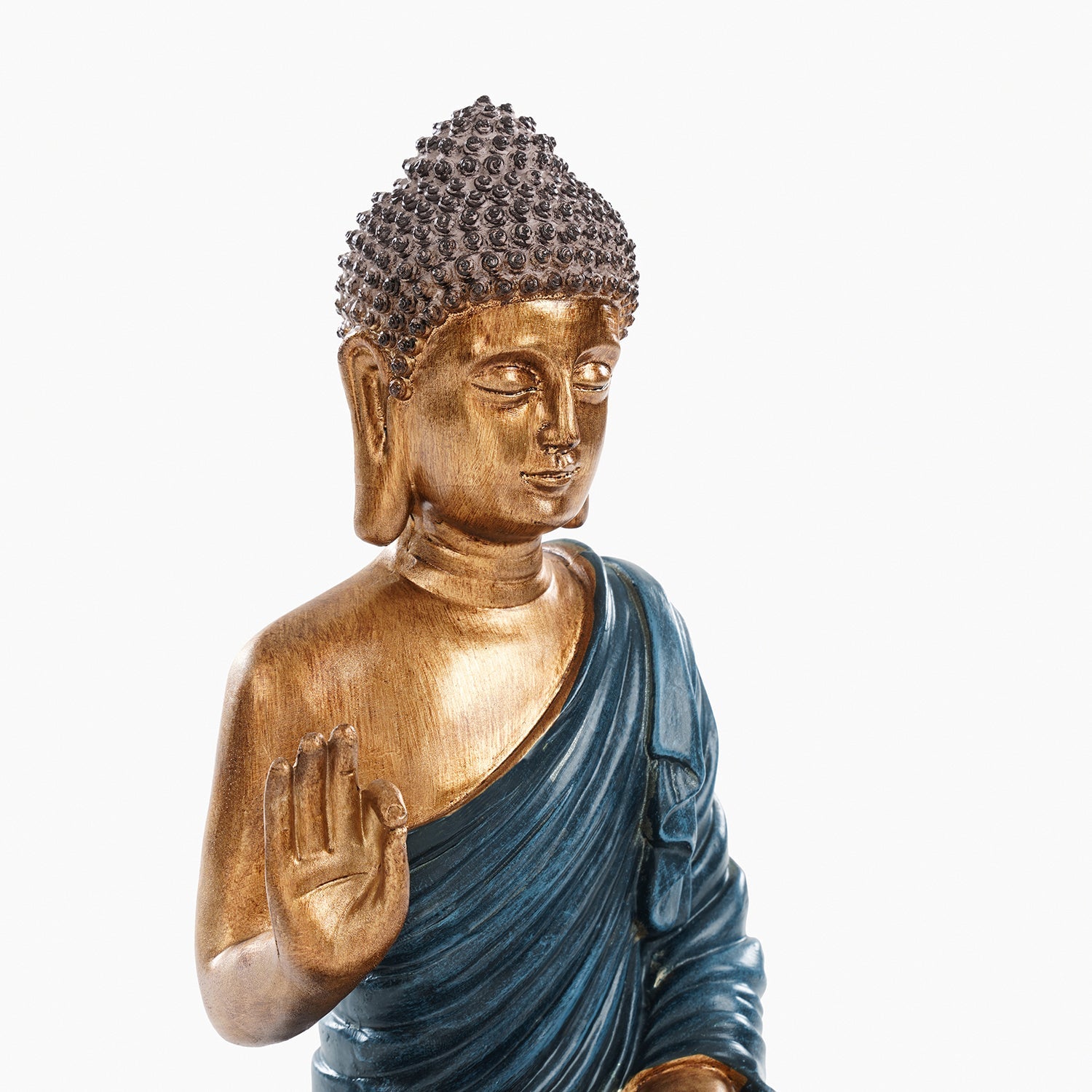 Dark Blue Antique Gold Polyresin Sitting Buddha - Large