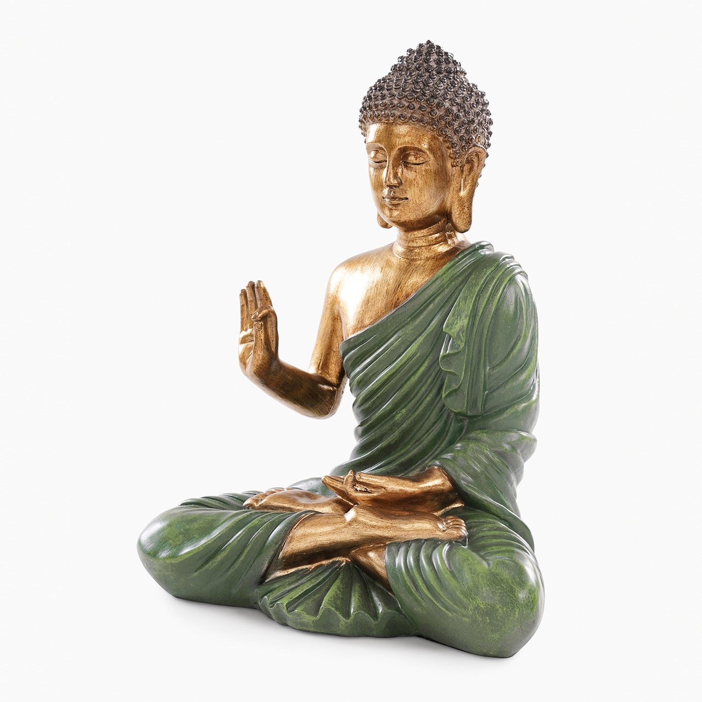 Dark Green Antique Gold Polyresin Sitting Buddha - Large