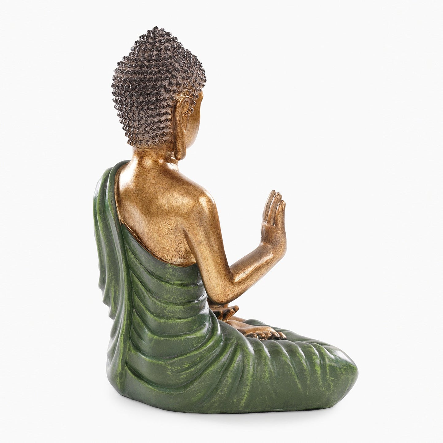 Dark Green Antique Gold Polyresin Sitting Buddha - Large