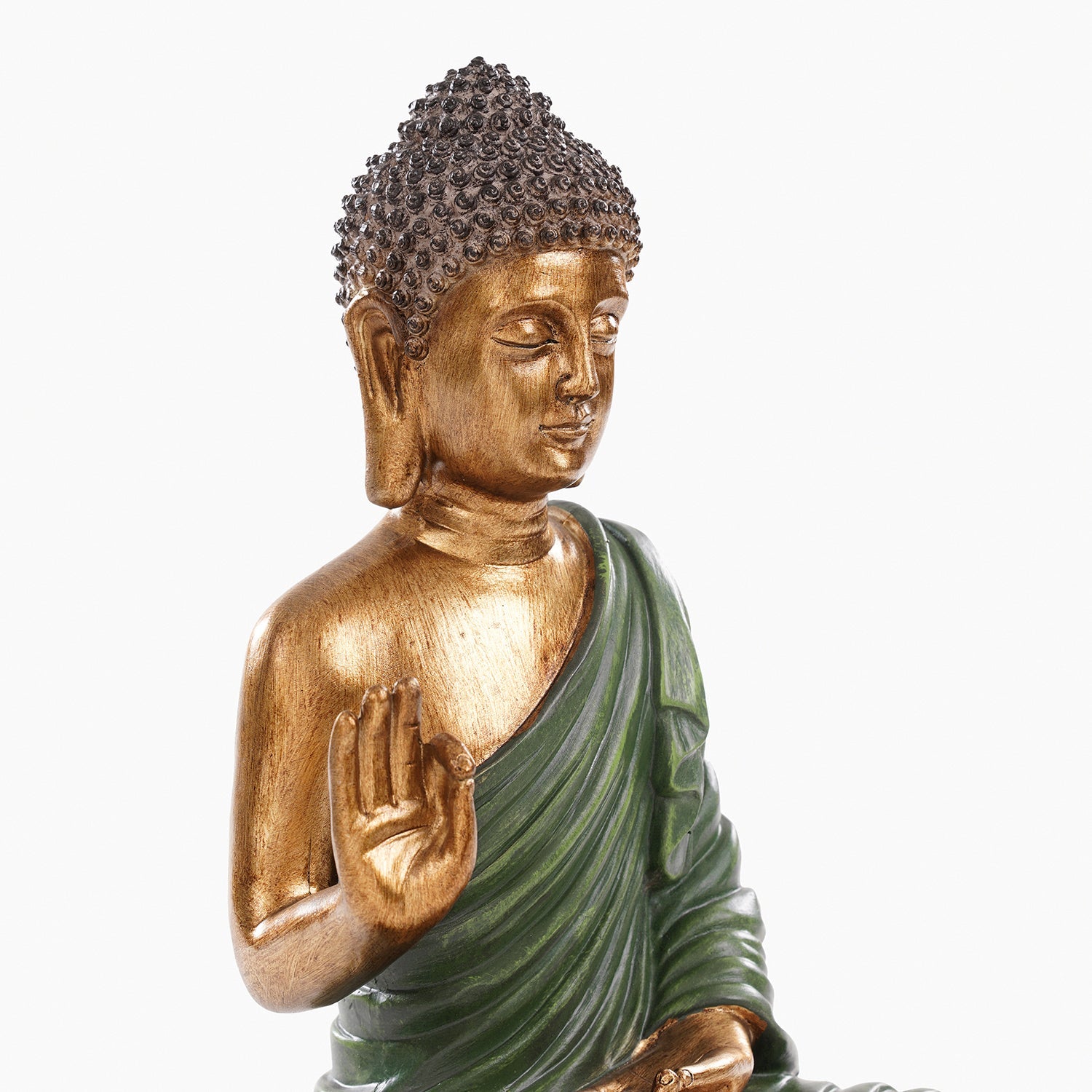 Dark Green Antique Gold Polyresin Sitting Buddha - Large
