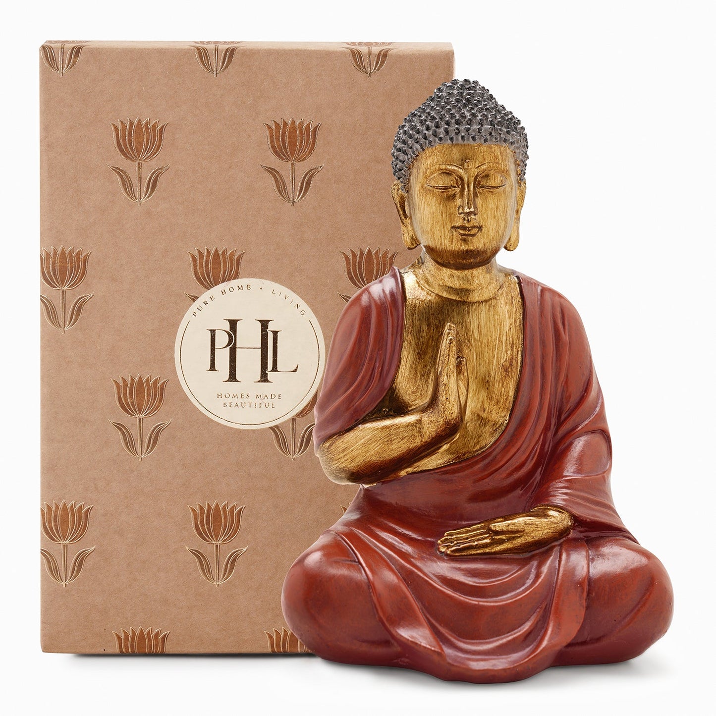 Dark Red Antique Gold Polyresin Sitting Buddha - Medium