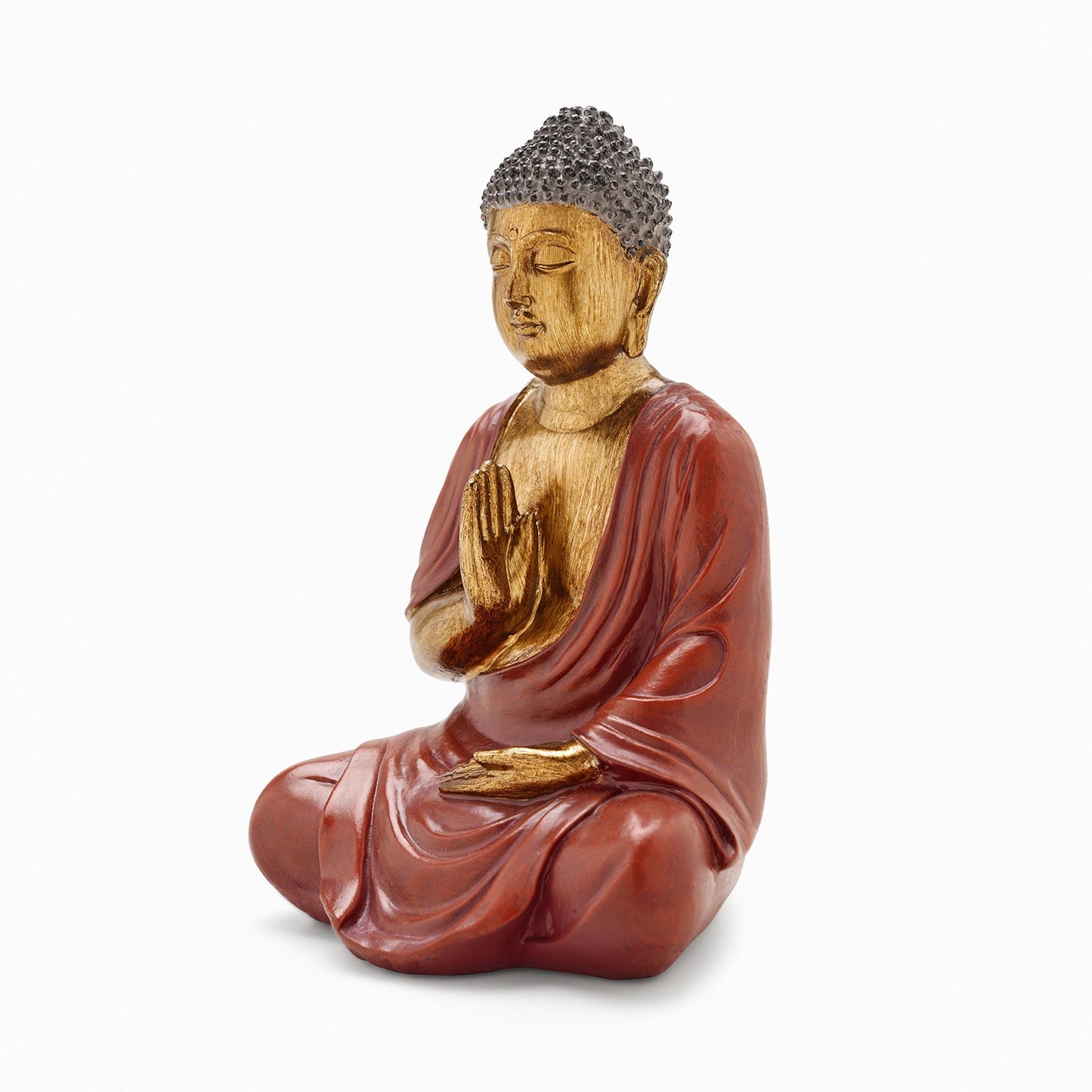 Dark Red Antique Gold Polyresin Sitting Buddha - Medium
