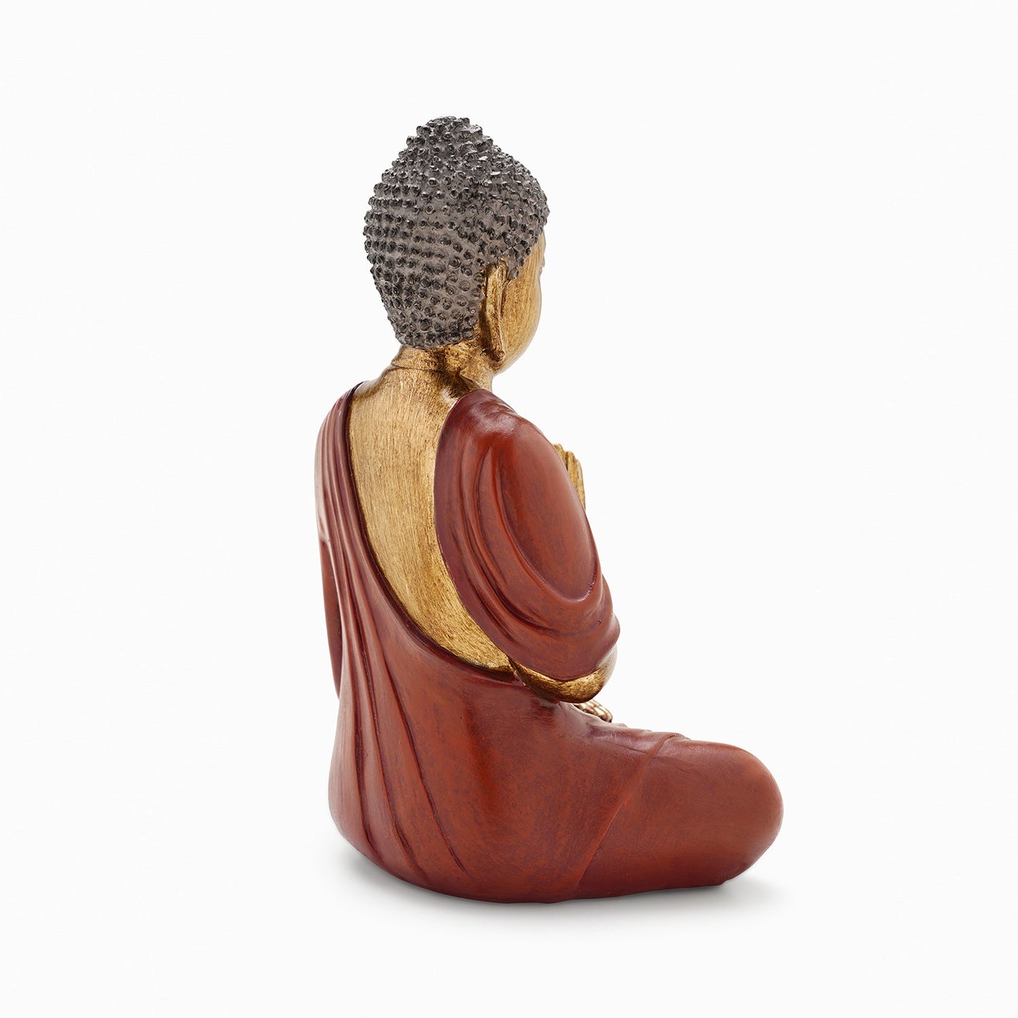 Dark Red Antique Gold Polyresin Sitting Buddha - Medium