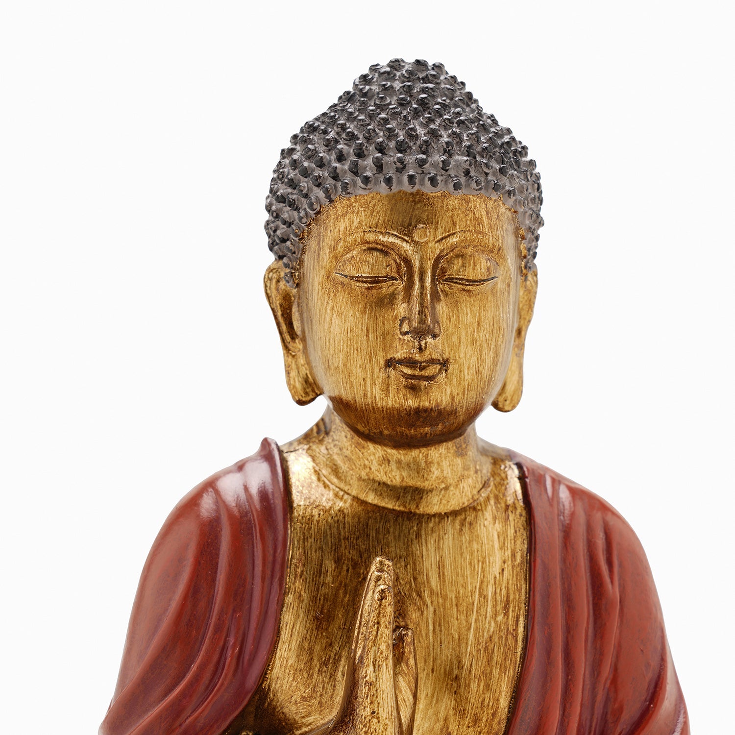Dark Red Antique Gold Polyresin Sitting Buddha - Medium