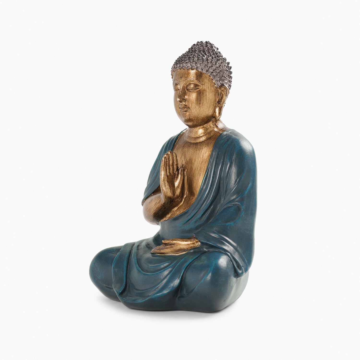 Dark Blue Antique Gold Polyresin Sitting Buddha - Medium
