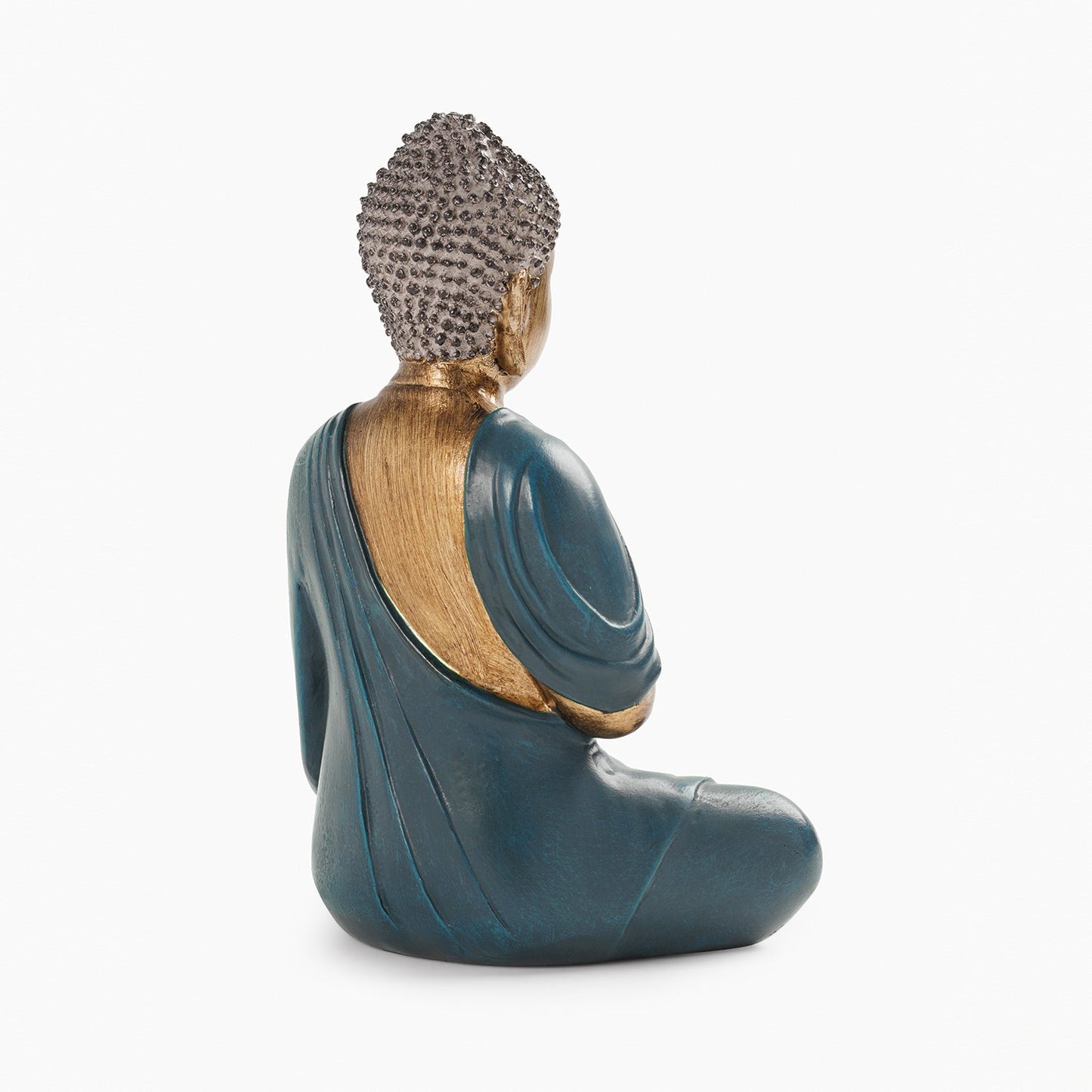 Dark Blue Antique Gold Polyresin Sitting Buddha - Medium