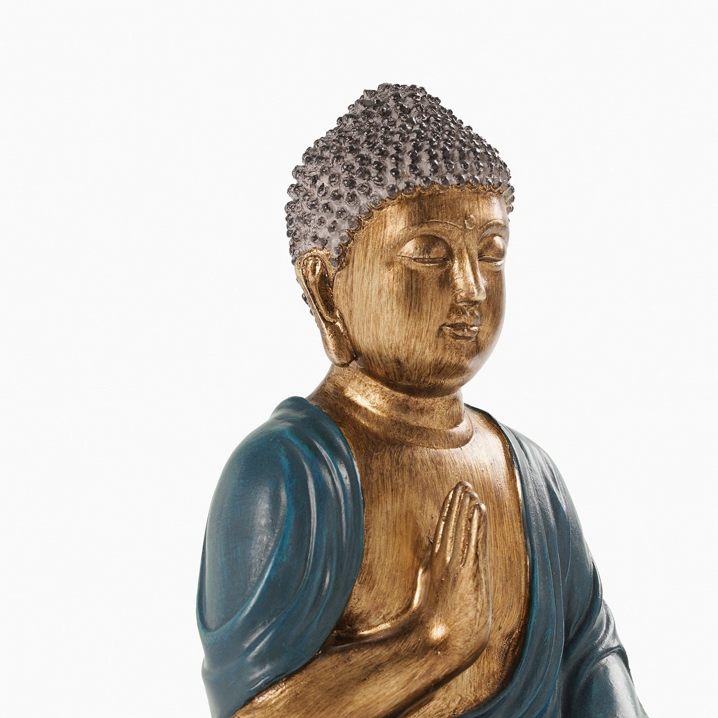 Dark Blue Antique Gold Polyresin Sitting Buddha - Medium