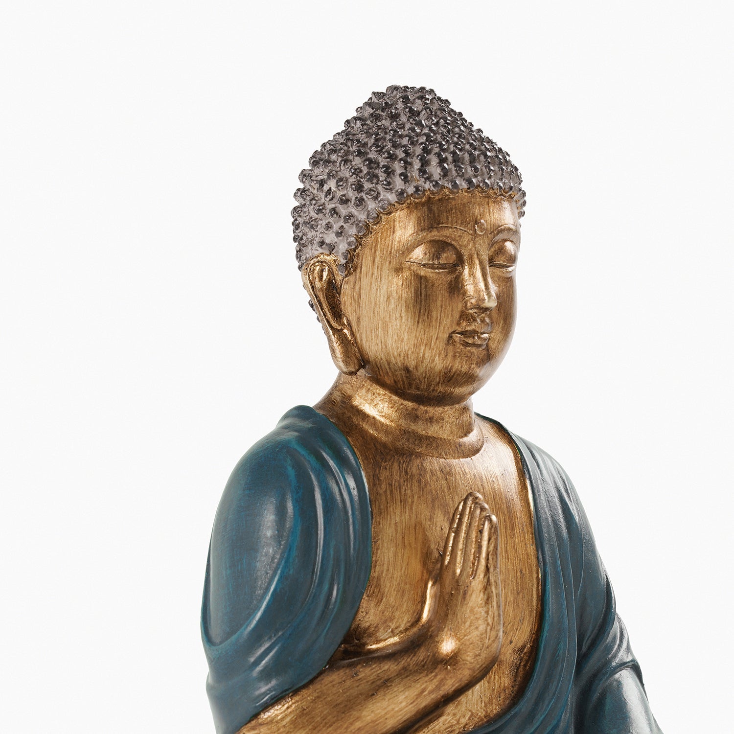 Dark Blue Antique Gold Polyresin Sitting Buddha - Medium