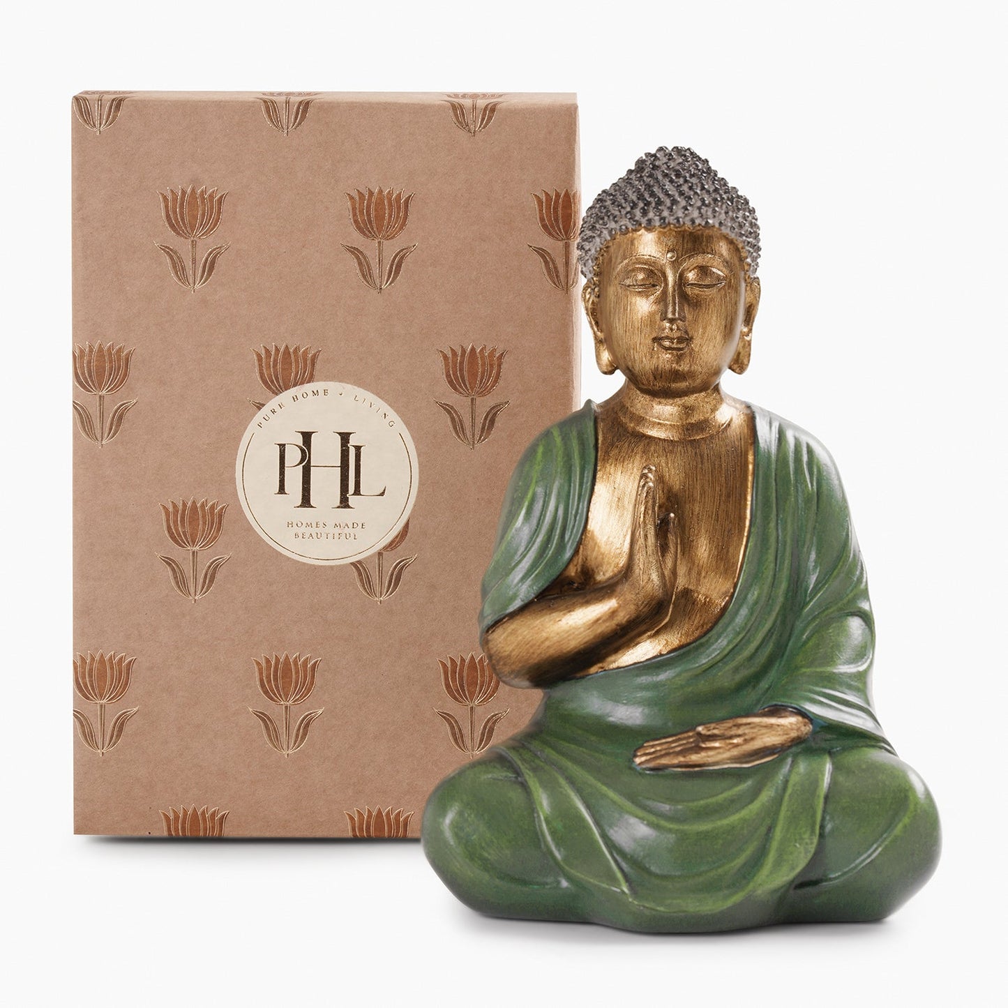Dark Green Antique Gold Polyresin Sitting Buddha - Medium
