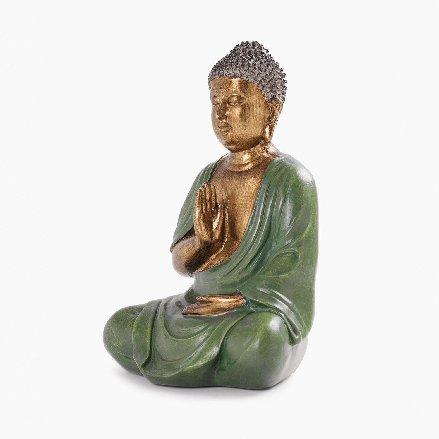Dark Green Antique Gold Polyresin Sitting Buddha - Medium