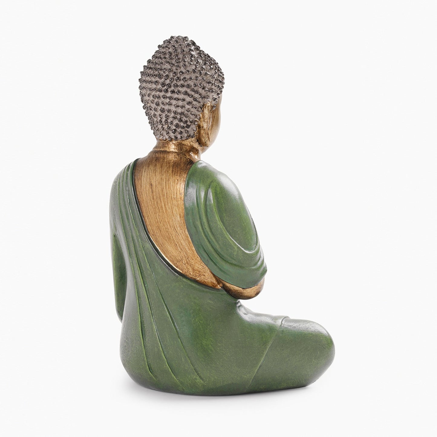 Dark Green Antique Gold Polyresin Sitting Buddha - Medium