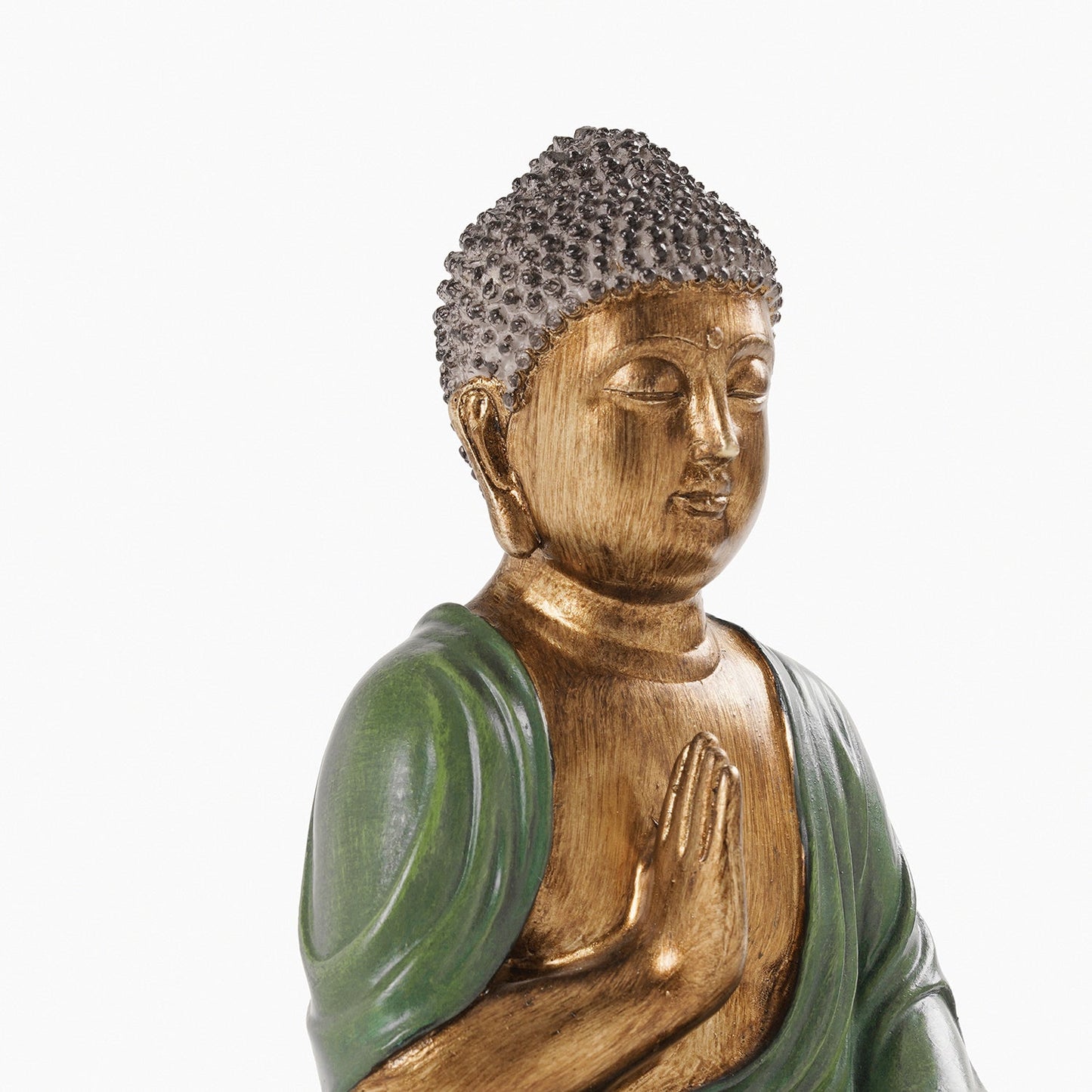 Dark Green Antique Gold Polyresin Sitting Buddha - Medium