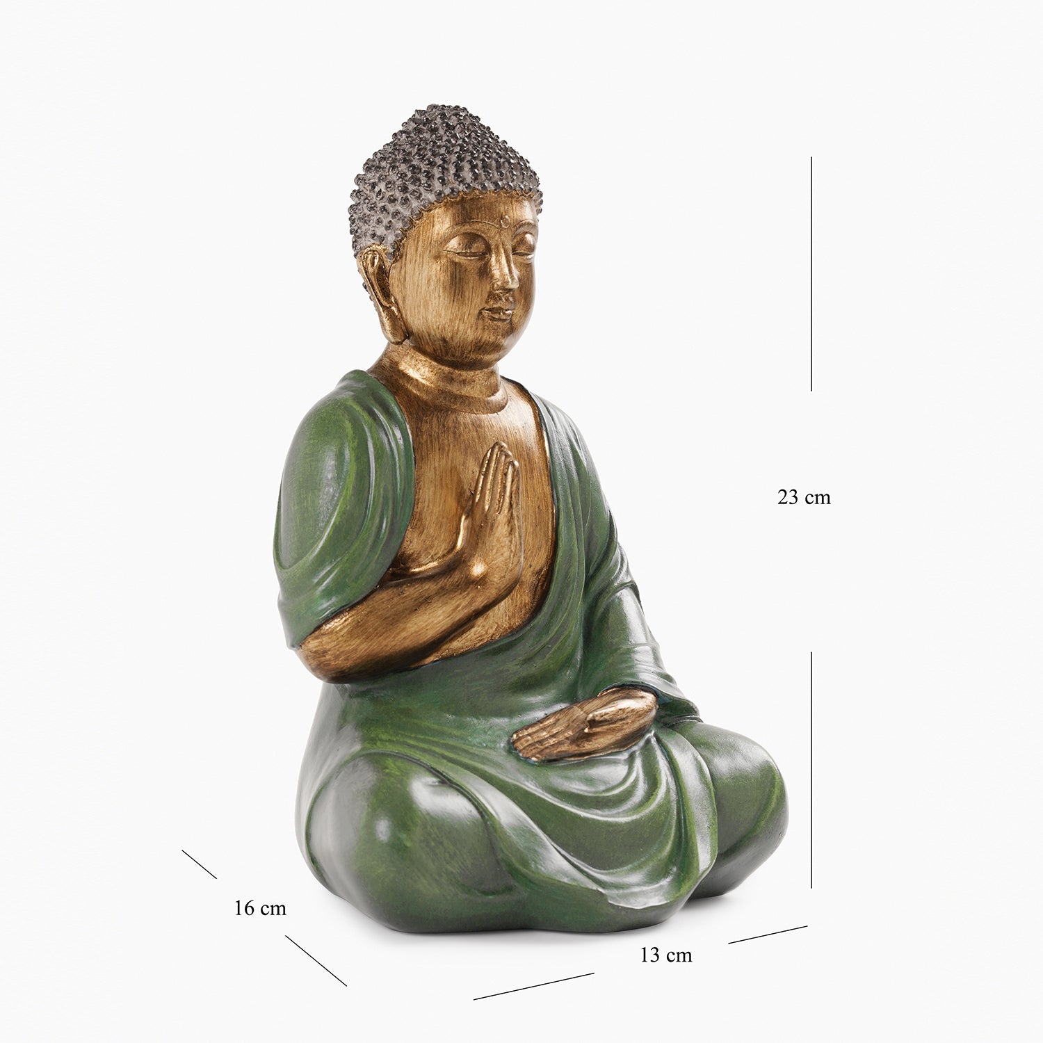 Dark Green Antique Gold Polyresin Sitting Buddha - Medium