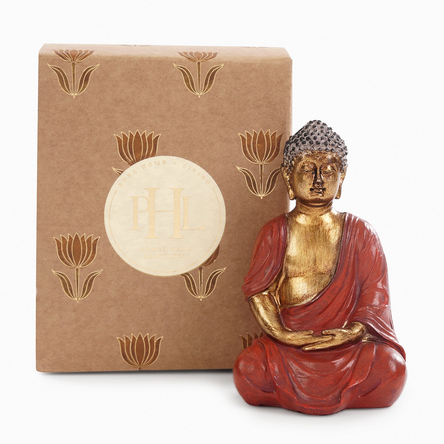 Dark Red Antique Gold Polyresin Sitting Buddha - Small