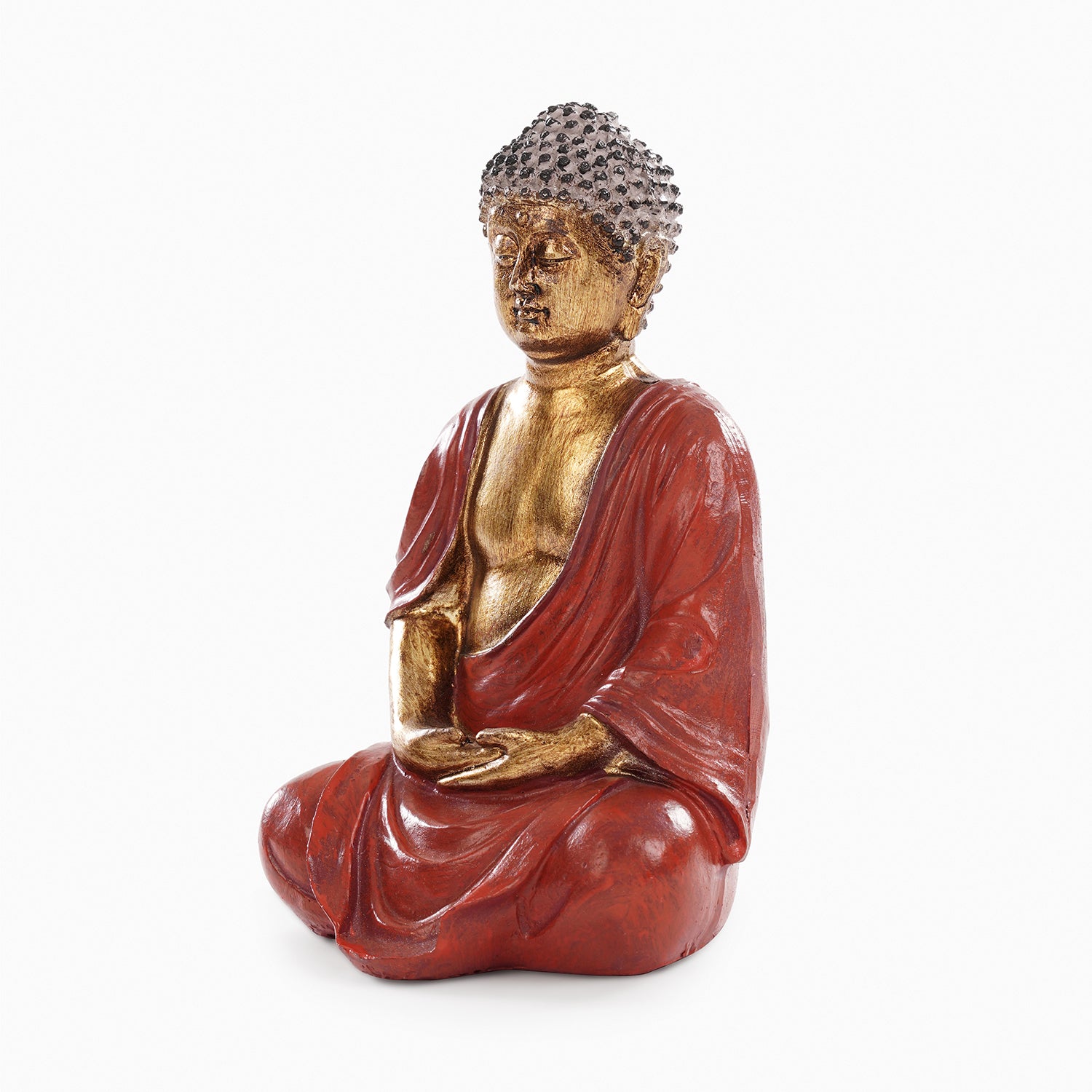 Dark Red Antique Gold Polyresin Sitting Buddha - Small