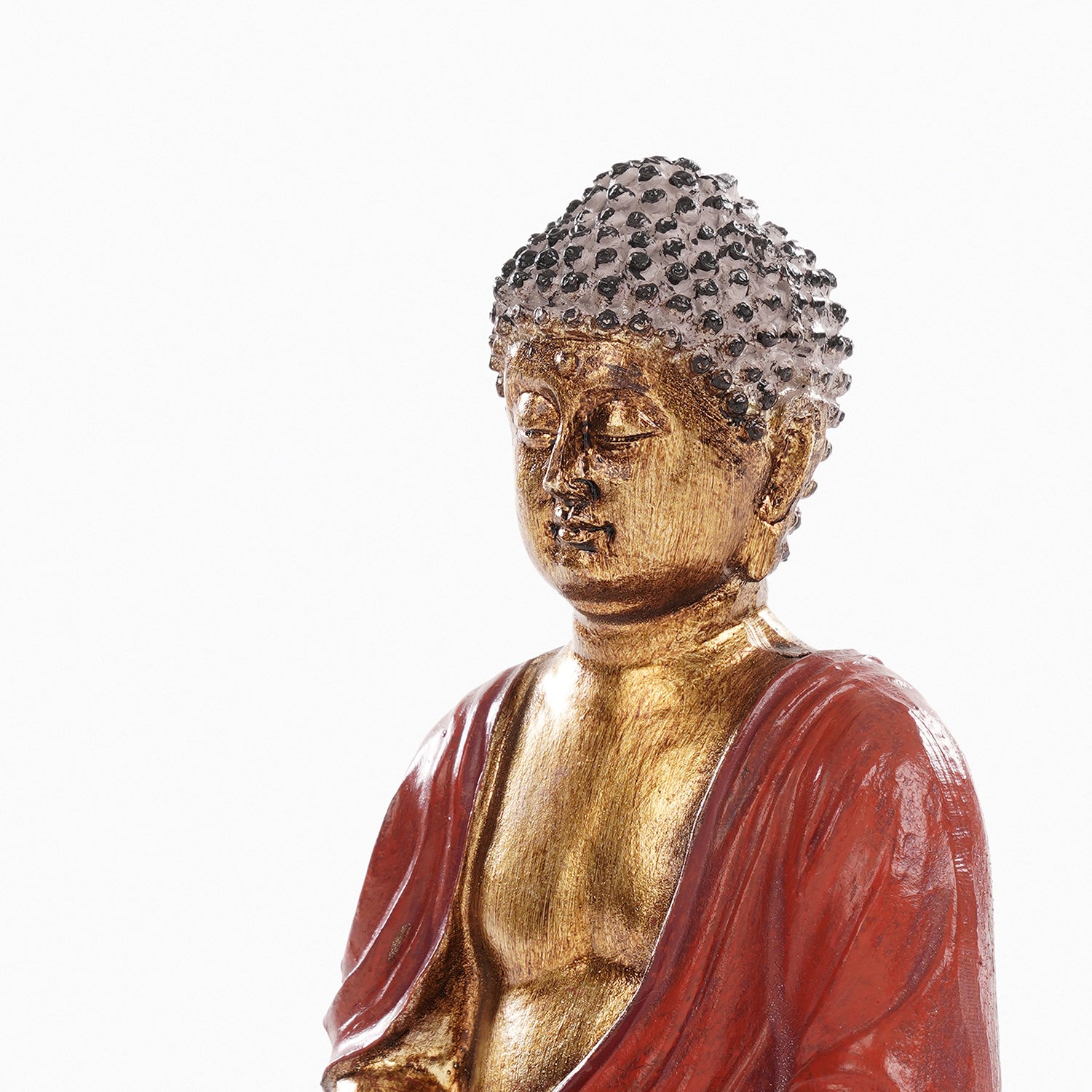 Dark Red Antique Gold Polyresin Sitting Buddha - Small