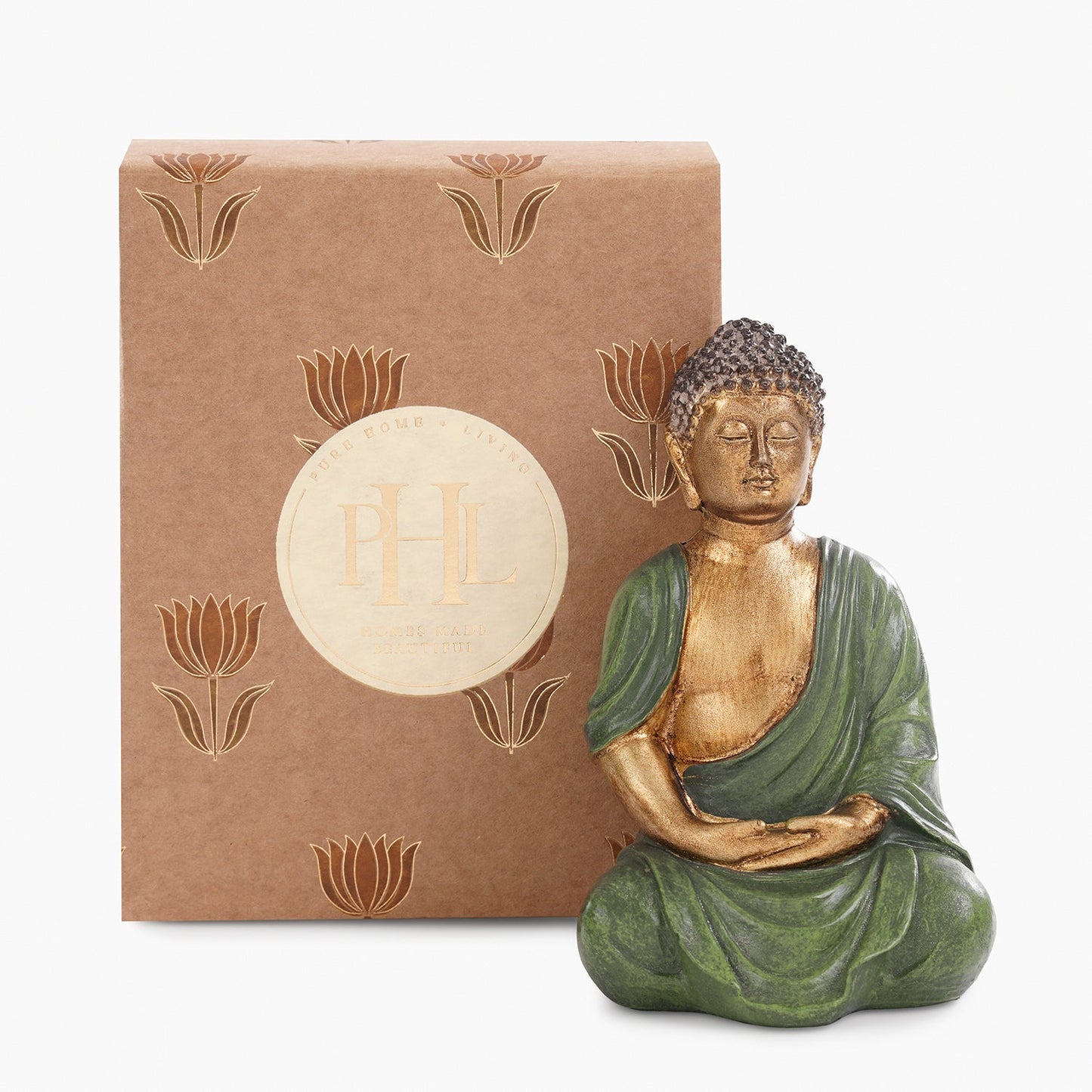 Dark Green Antique Gold Polyresin Sitting Buddha - Small