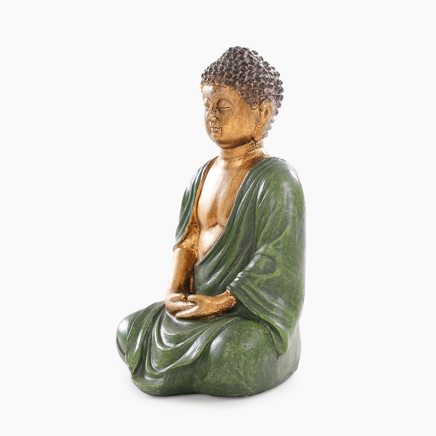 Dark Green Antique Gold Polyresin Sitting Buddha - Small
