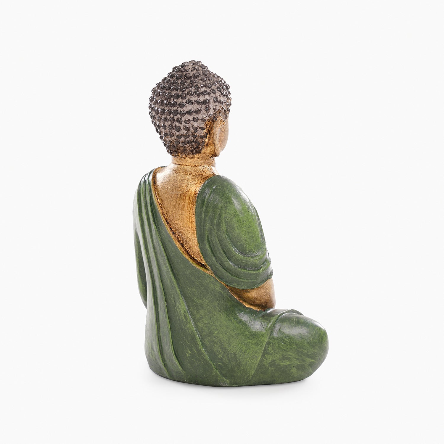Dark Green Antique Gold Polyresin Sitting Buddha - Small