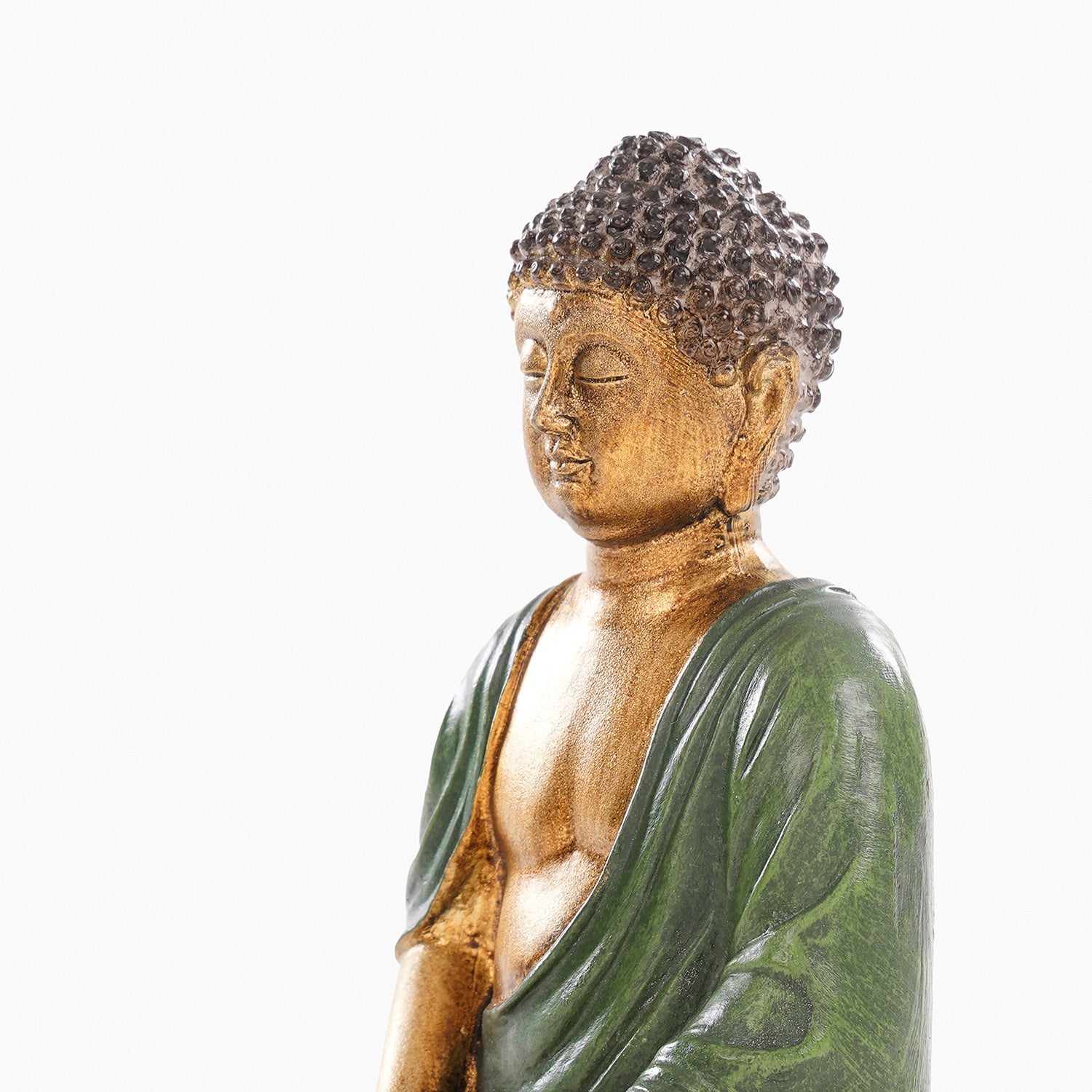 Dark Green Antique Gold Polyresin Sitting Buddha - Small