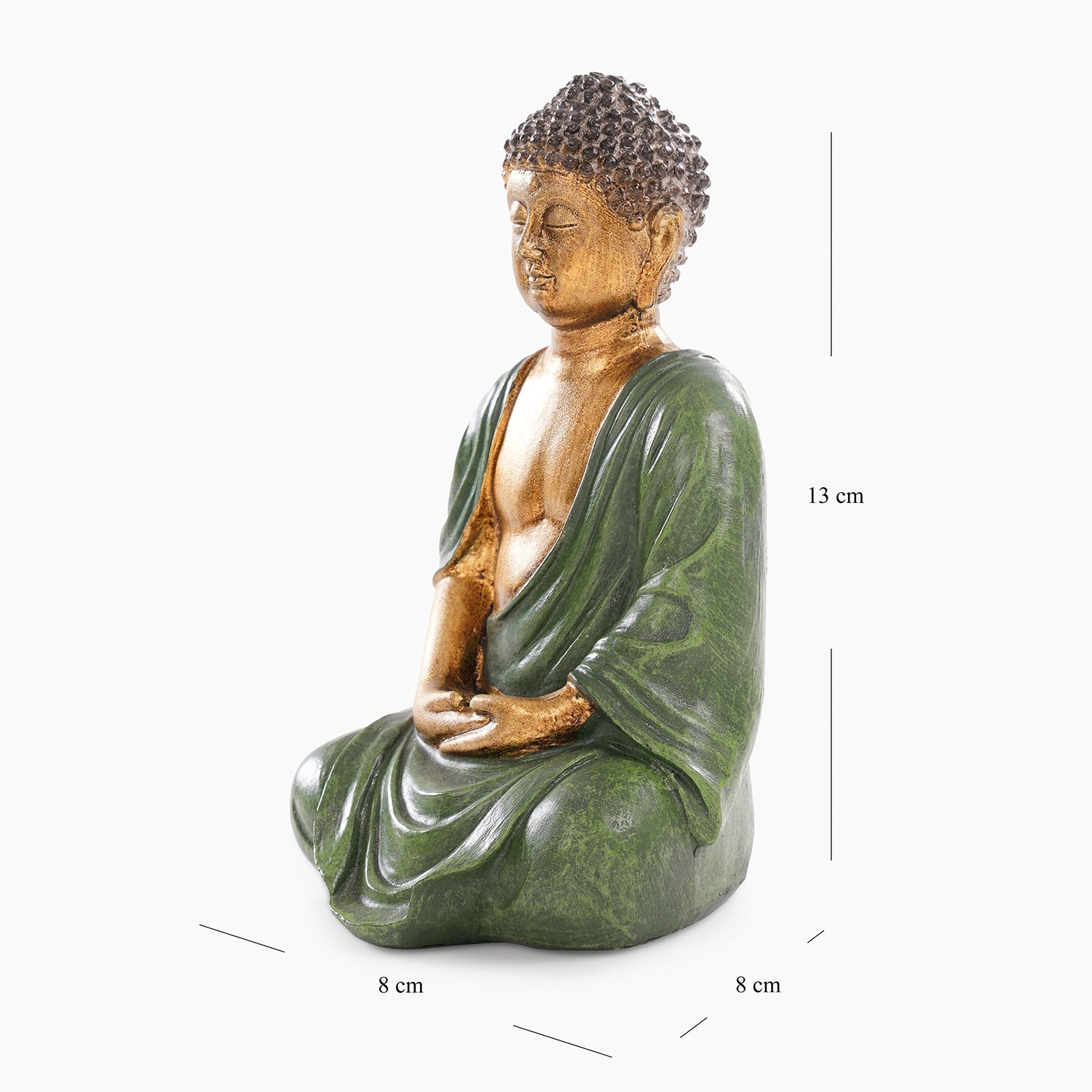 Dark Green Antique Gold Polyresin Sitting Buddha - Small