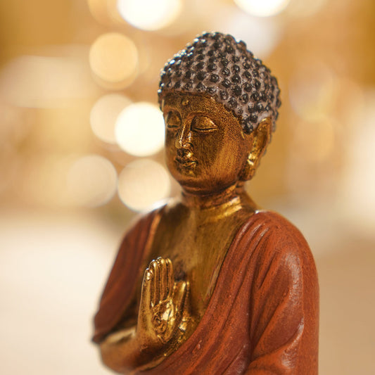 Orange Antique Gold Polyresin Sitting Buddha - Small