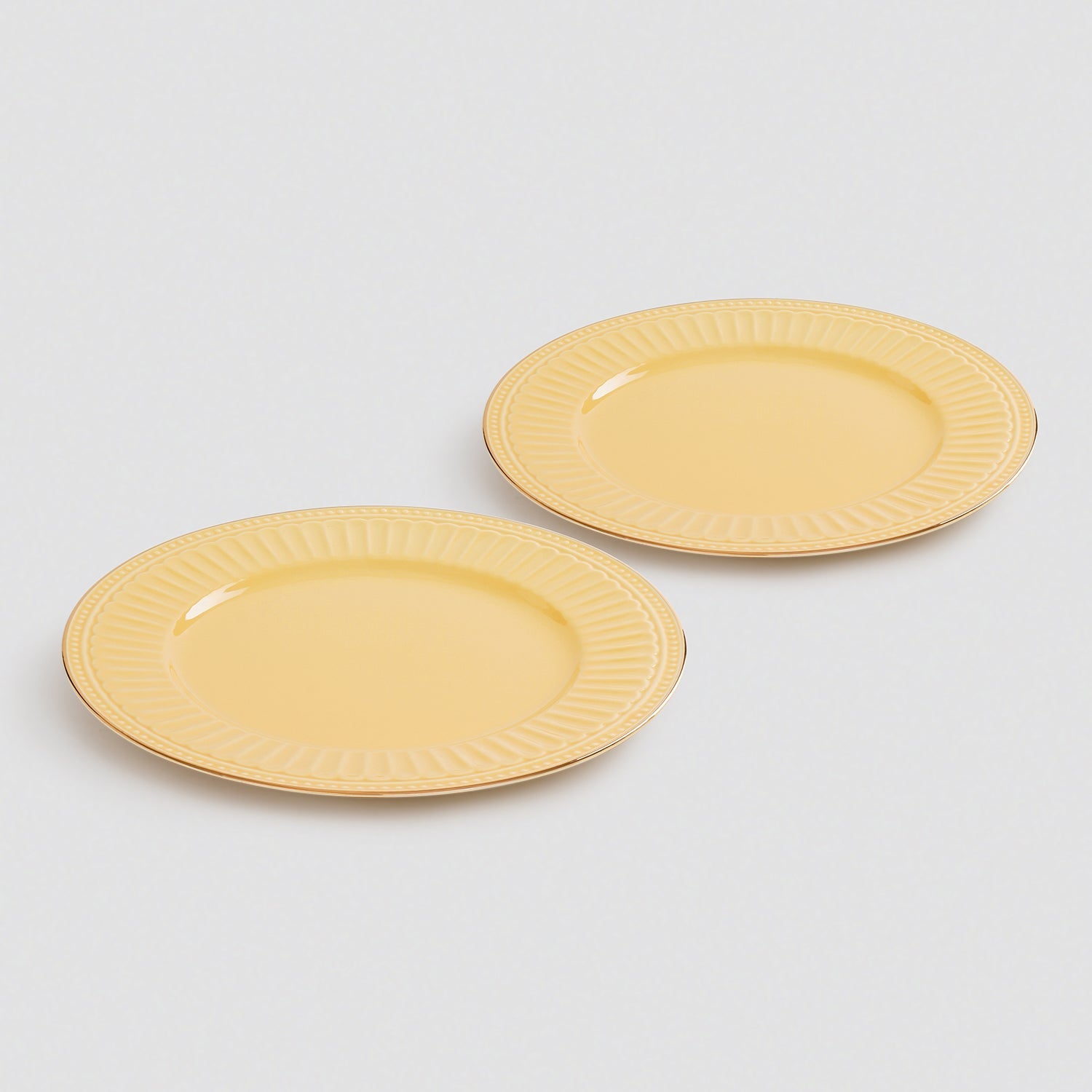 Set of 2 Yellow Ceramic Dinner Plates