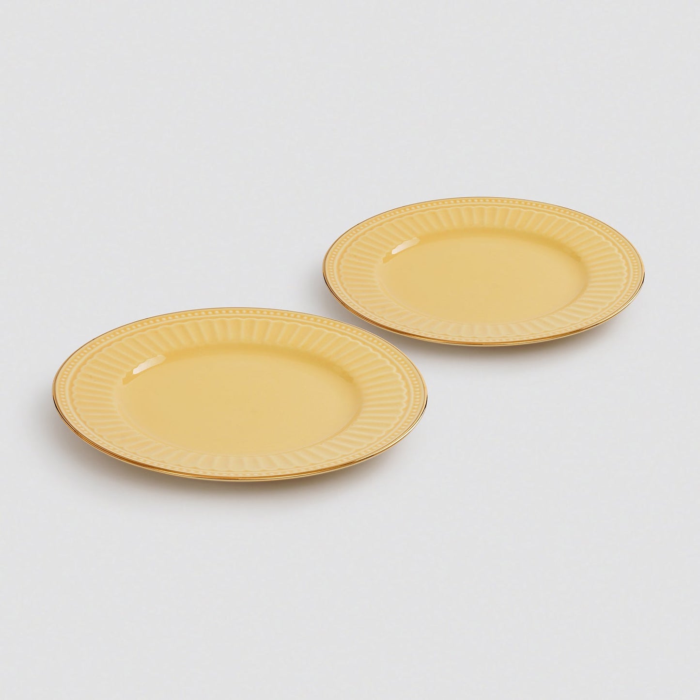 Set of 2 Yellow Ceramic Dessert Plates