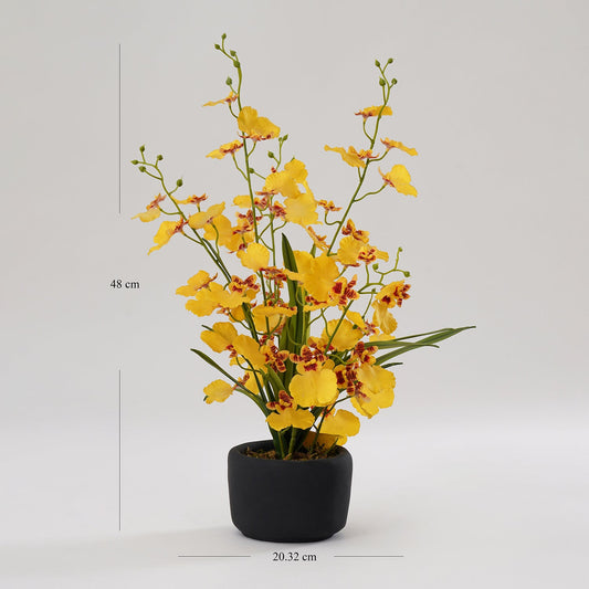 Orange Artificial Orchid in Cement Pot
