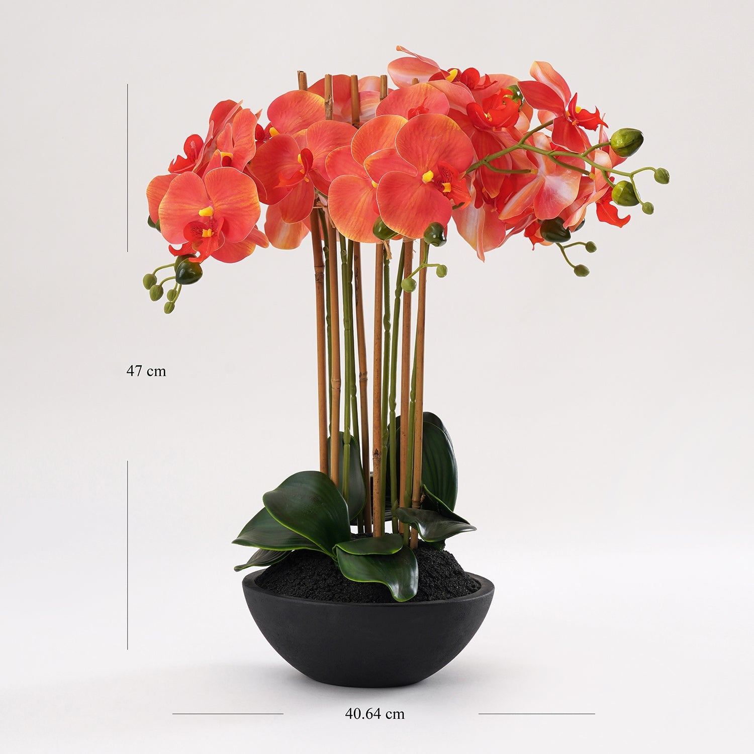 Orange Artificial Orchid Flower in Pot