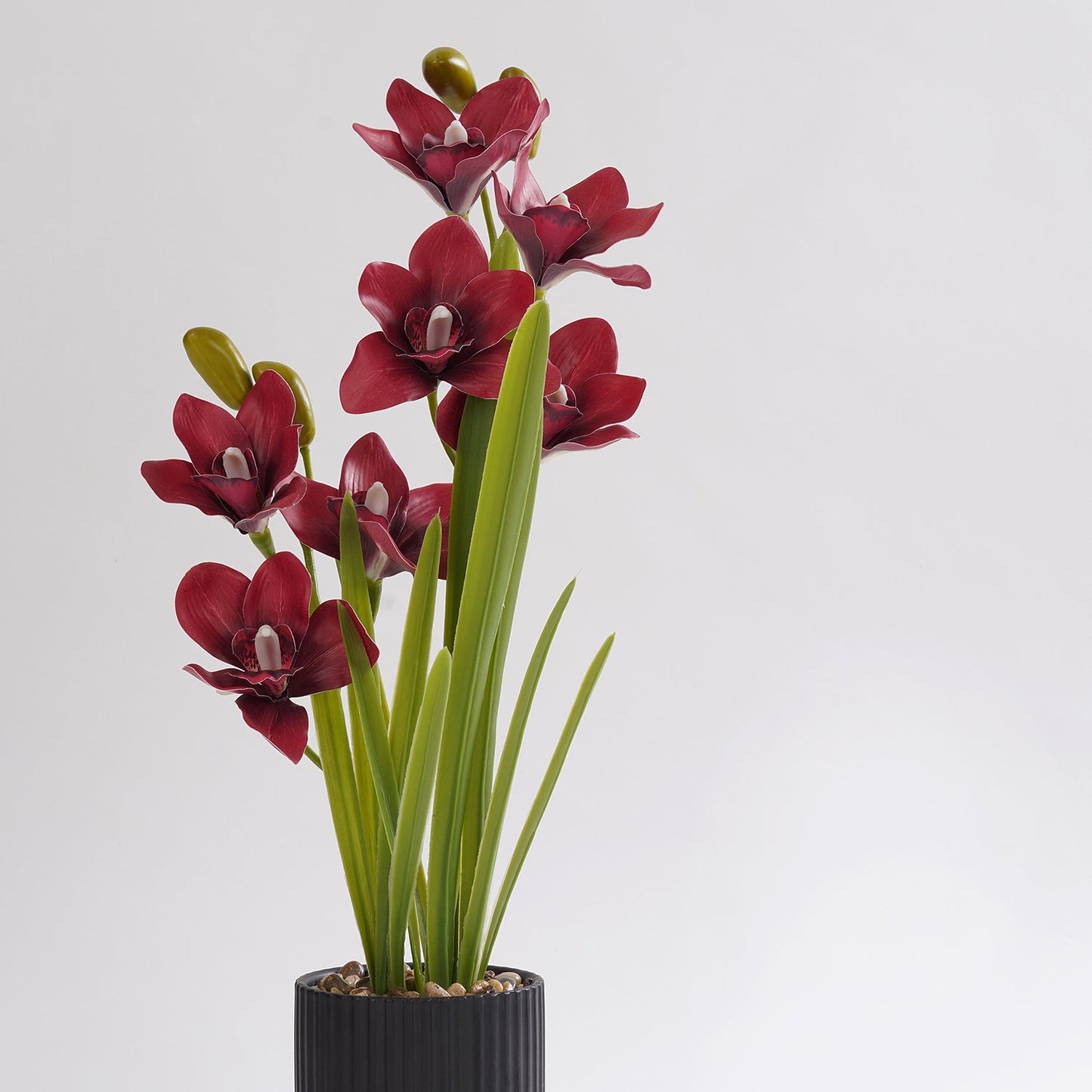 Red Artificial Cymbidium in Ceramic Pot